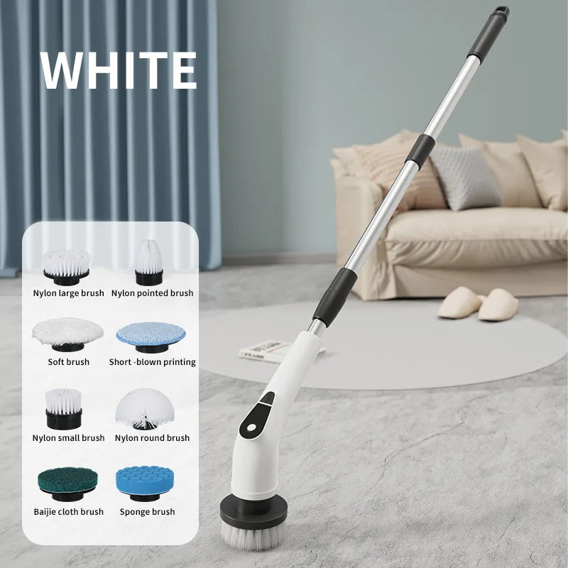8-in-1 Cordless Electric Cleaning Brush Telescopic Long Handle Rotating Scrubber for Home Kitchen Bathroom Floor