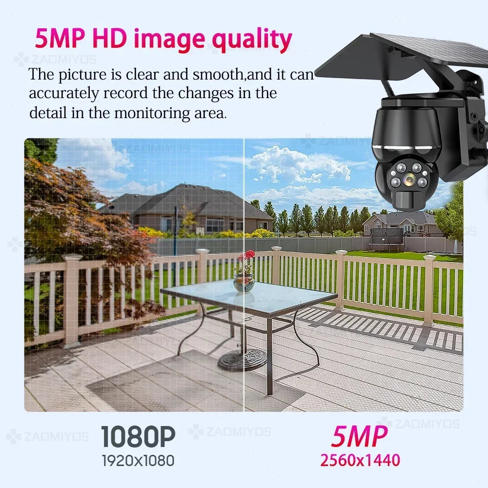 Wireless Solar Security Camera 5MP – 4G SIM & WiFi Outdoor PTZ Camera with Motion Detection & Night Vision