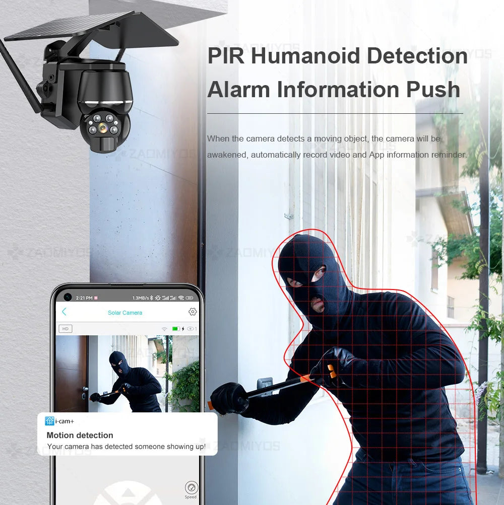 Wireless Solar Security Camera 5MP – 4G SIM & WiFi Outdoor PTZ Camera with Motion Detection & Night Vision