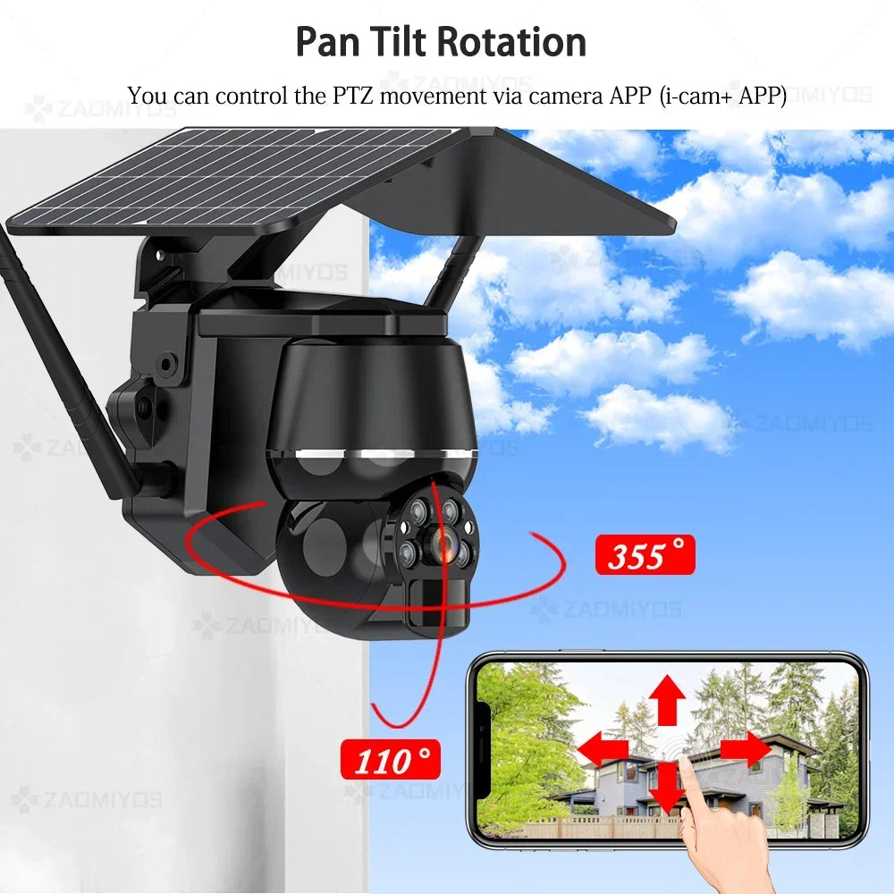 Wireless Solar Security Camera 5MP – 4G SIM & WiFi Outdoor PTZ Camera with Motion Detection & Night Vision