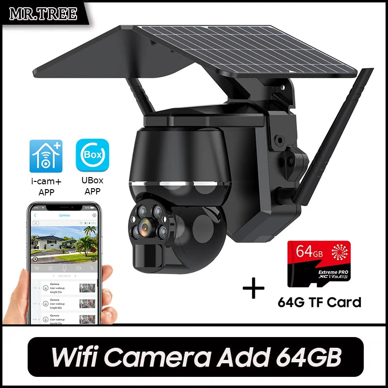 Wireless Solar Security Camera 5MP – 4G SIM & WiFi Outdoor PTZ Camera with Motion Detection & Night Vision