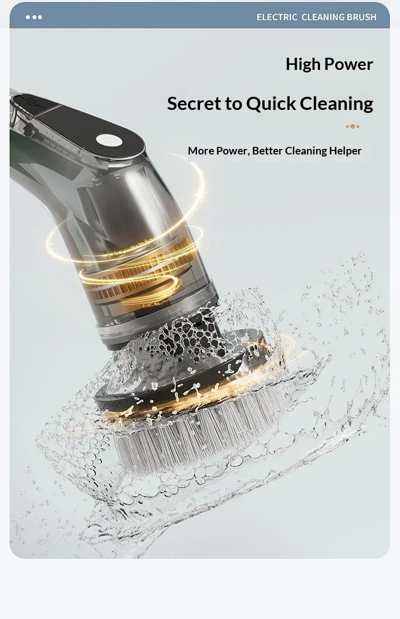 8-in-1 Cordless Electric Cleaning Brush Telescopic Long Handle Rotating Scrubber for Home Kitchen Bathroom Floor