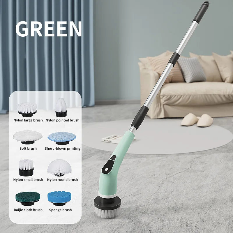 8-in-1 Cordless Electric Cleaning Brush Telescopic Long Handle Rotating Scrubber for Home Kitchen Bathroom Floor