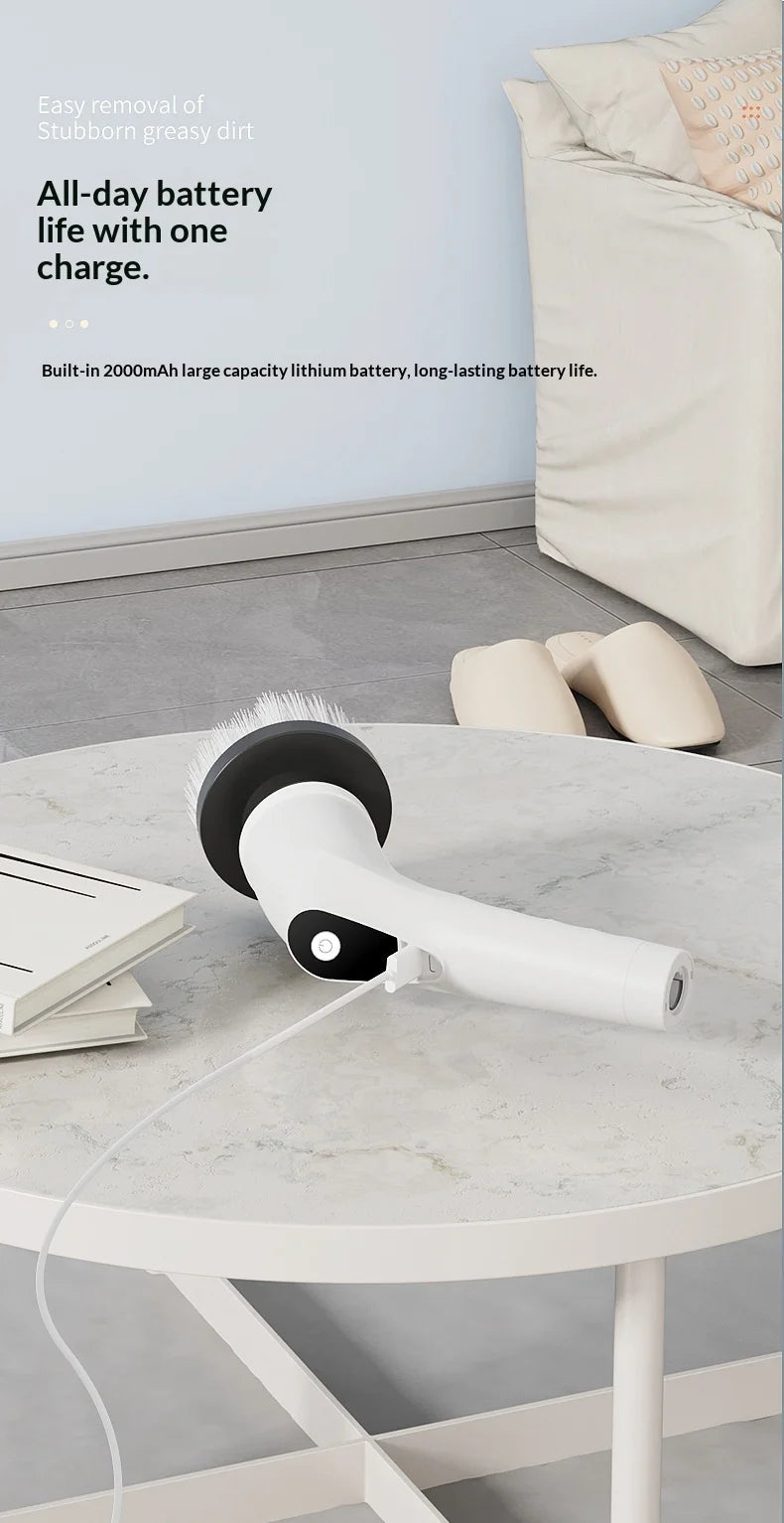 8-in-1 Cordless Electric Cleaning Brush Telescopic Long Handle Rotating Scrubber for Home Kitchen Bathroom Floor