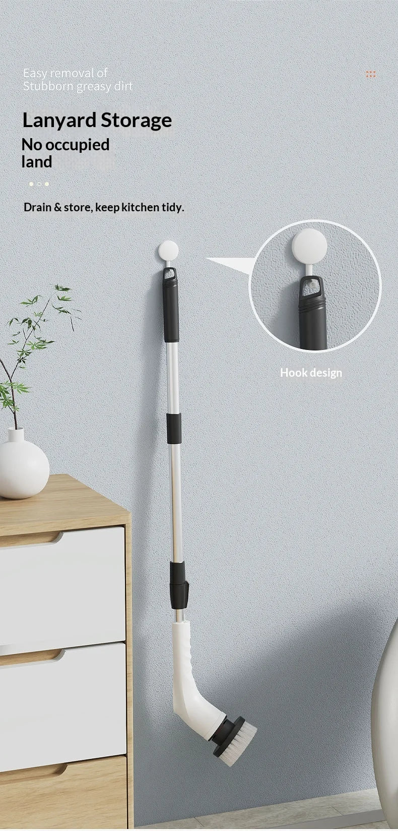 8-in-1 Cordless Electric Cleaning Brush Telescopic Long Handle Rotating Scrubber for Home Kitchen Bathroom Floor