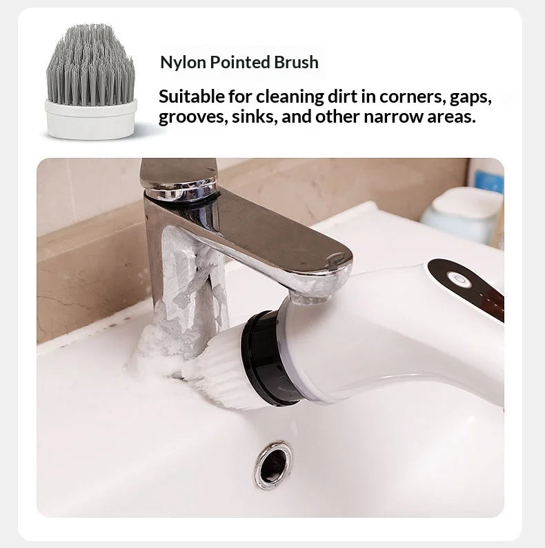 8-in-1 Cordless Electric Cleaning Brush Telescopic Long Handle Rotating Scrubber for Home Kitchen Bathroom Floor