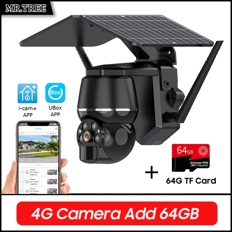 Wireless Solar Security Camera 5MP – 4G SIM & WiFi Outdoor PTZ Camera with Motion Detection & Night Vision