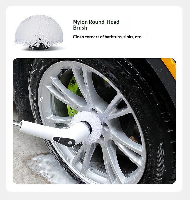 8-in-1 Cordless Electric Cleaning Brush Telescopic Long Handle Rotating Scrubber for Home Kitchen Bathroom Floor