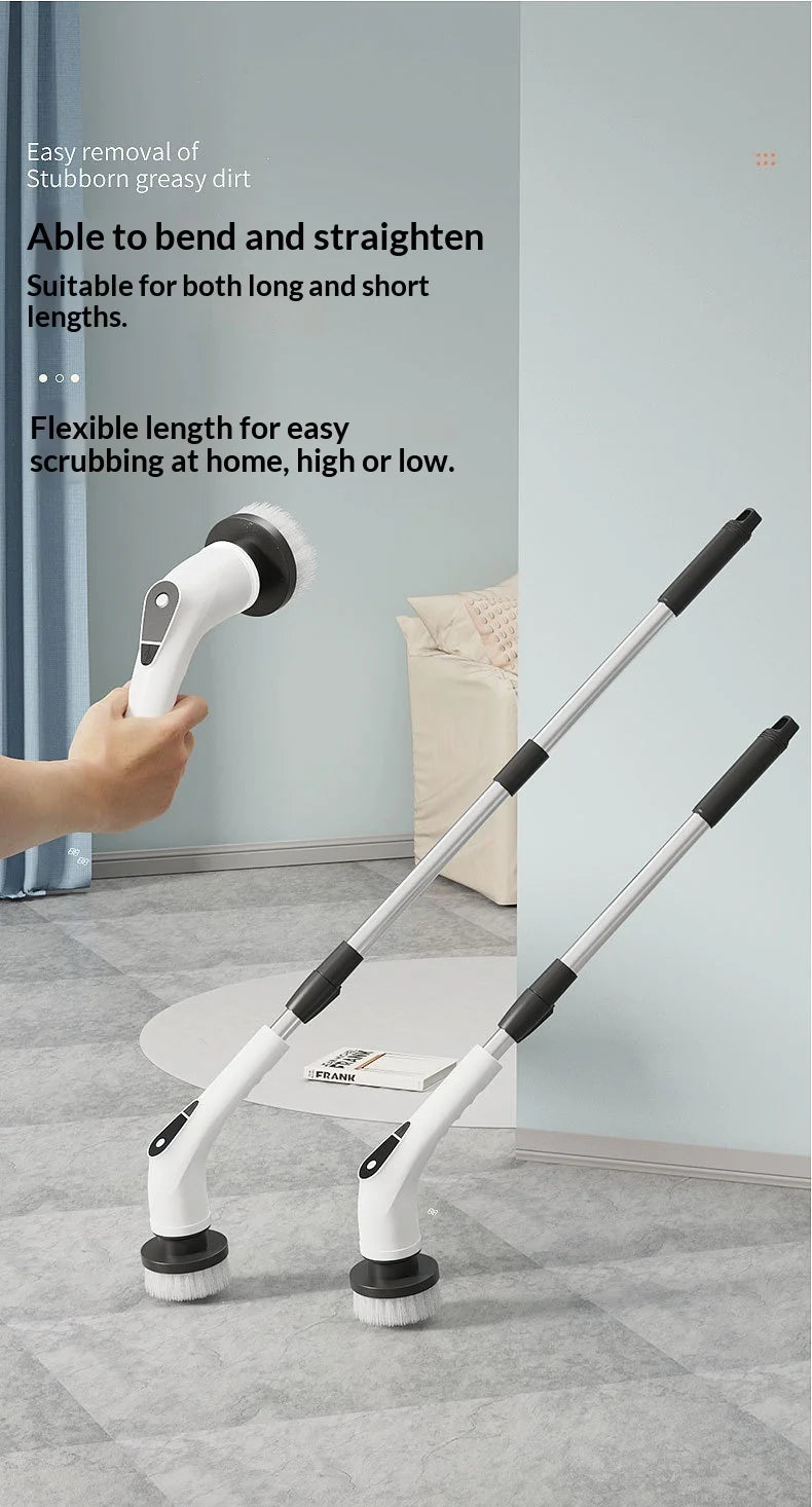 8-in-1 Cordless Electric Cleaning Brush Telescopic Long Handle Rotating Scrubber for Home Kitchen Bathroom Floor