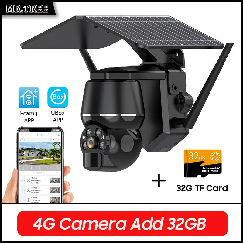 Wireless Solar Security Camera 5MP – 4G SIM & WiFi Outdoor PTZ Camera with Motion Detection & Night Vision