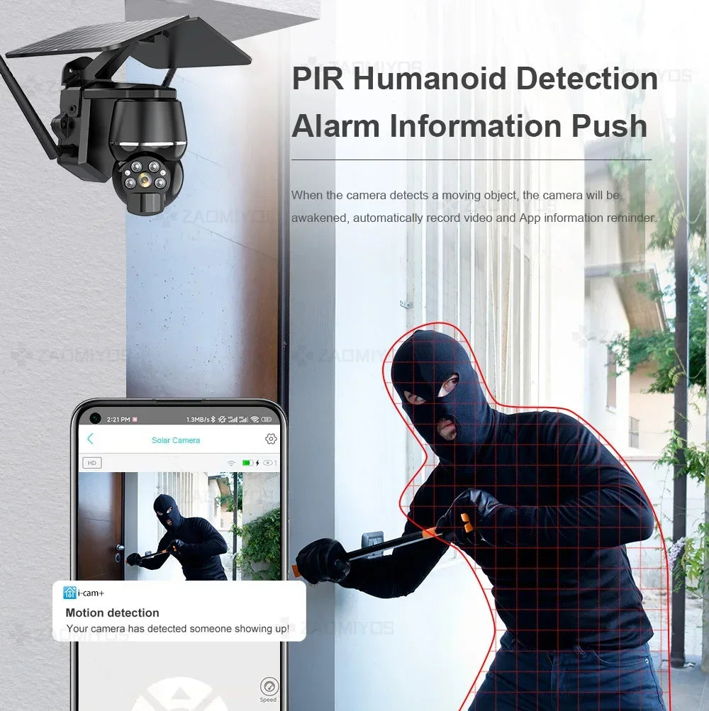 Wireless Solar Security Camera 5MP – 4G SIM & WiFi Outdoor PTZ Camera with Motion Detection & Night Vision