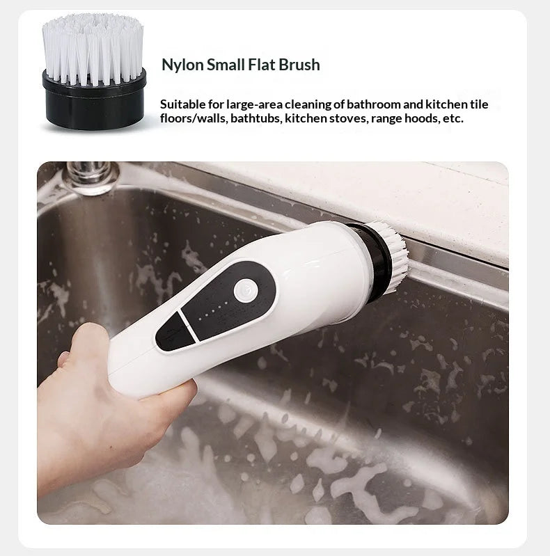 8-in-1 Cordless Electric Cleaning Brush Telescopic Long Handle Rotating Scrubber for Home Kitchen Bathroom Floor