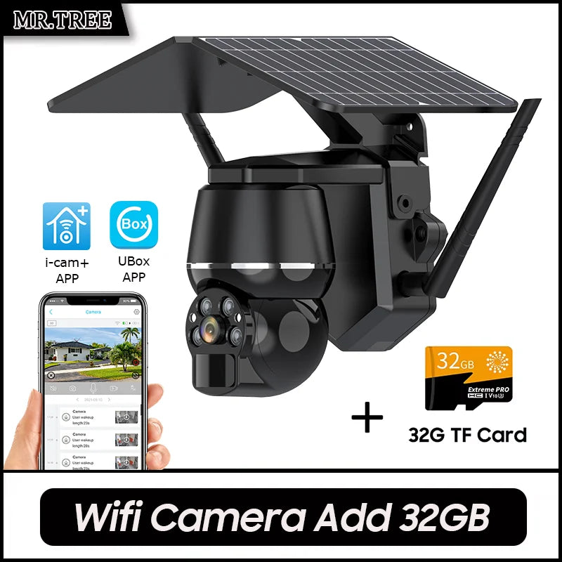 Wireless Solar Security Camera 5MP – 4G SIM & WiFi Outdoor PTZ Camera with Motion Detection & Night Vision