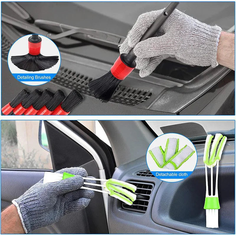 Car Brush Set Detailing Nylon Ultimate Auto Cleaning Kit for Vents Gaps Maintenance Car Air Exterior Clearance Universal Tools