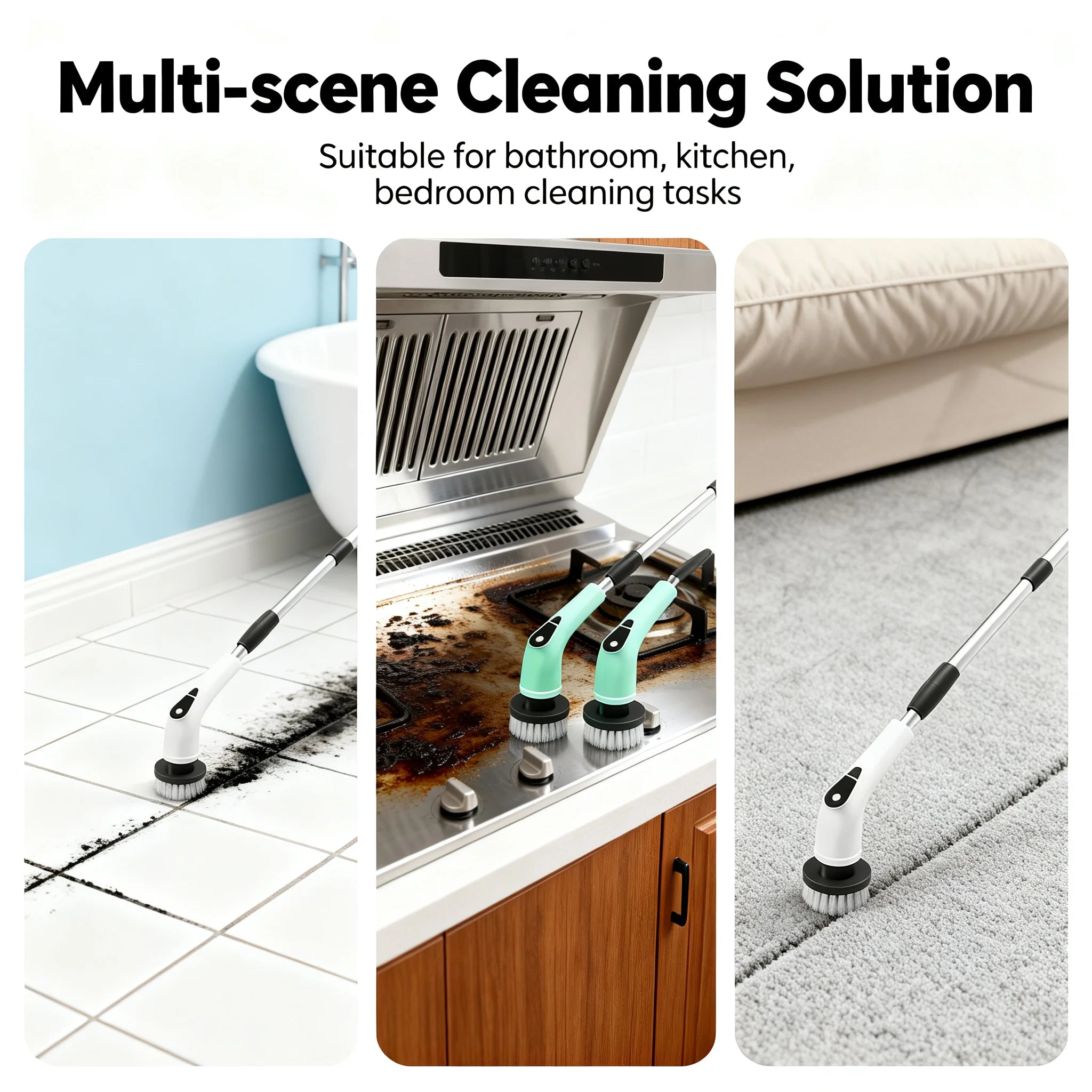 8-in-1 Cordless Electric Cleaning Brush Telescopic Long Handle Rotating Scrubber for Home Kitchen Bathroom Floor